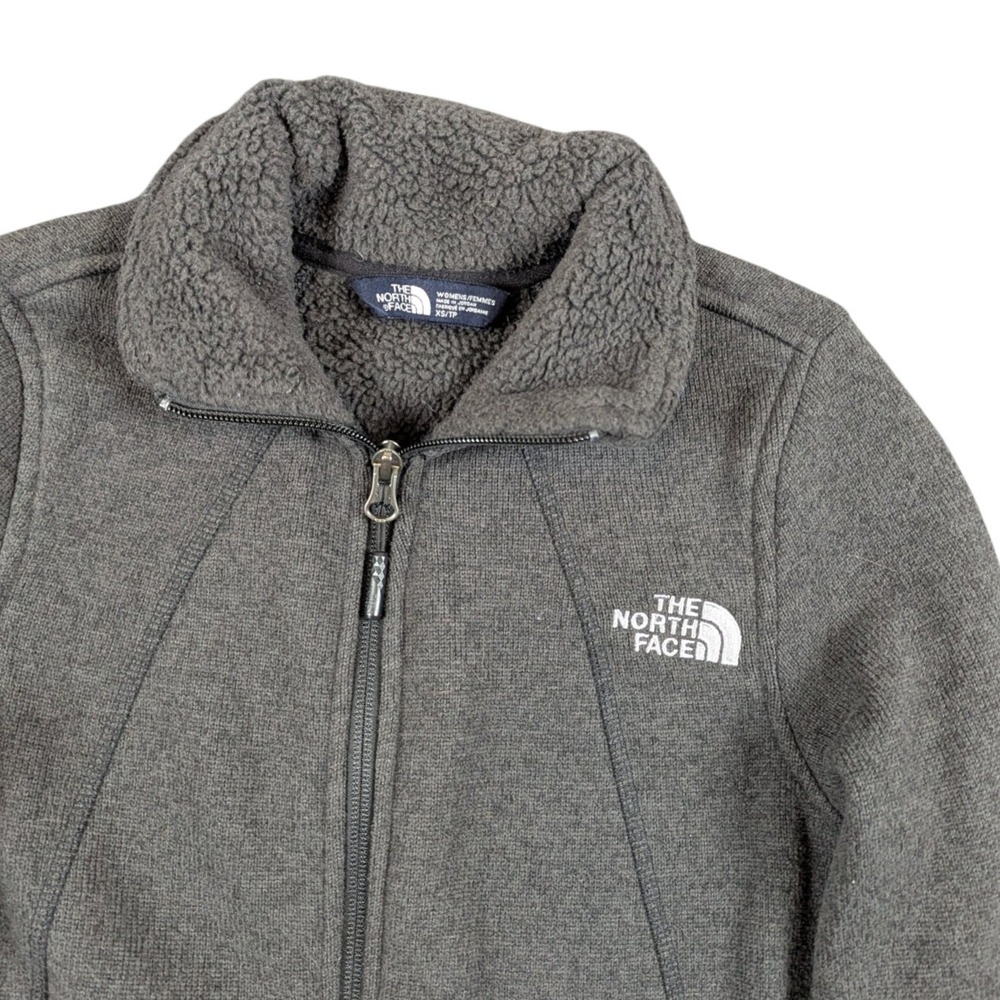 The North Face Womens XS Full Zip Fleece Jacket Charcoal Gray Sherpa Collar Logo